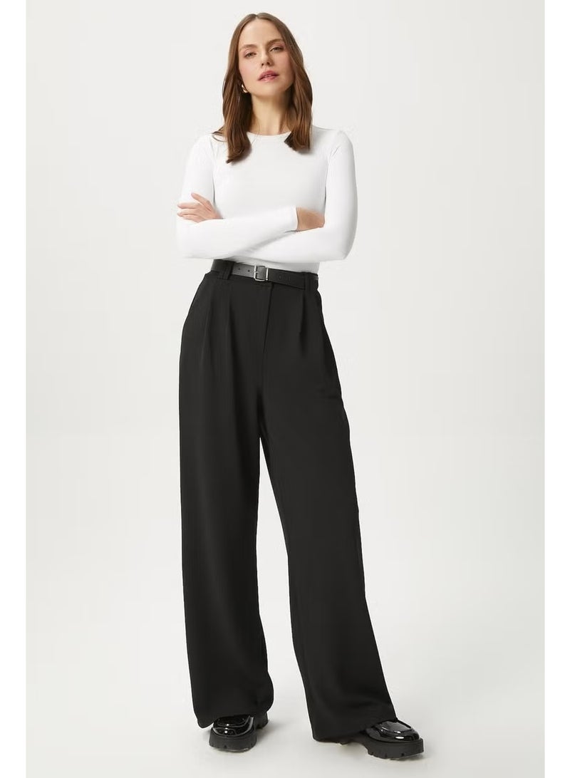 Ritnice Women's Rena Belted Lycra Black Palazzo Trousers - Image 4